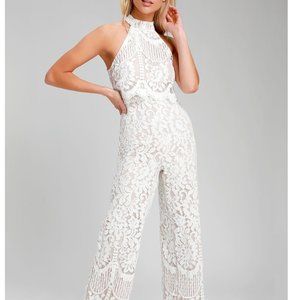 Lulus White Lace Halter Jumpsuit
